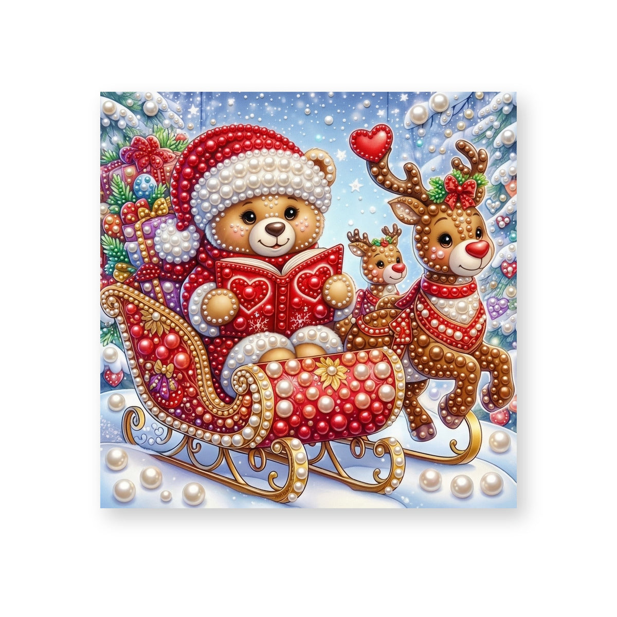 Christmas Teddy Bear in a Red Reindeer Sleigh