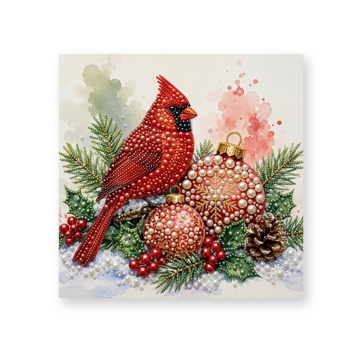 Cardinal with Red and Gold Christmas Baubles