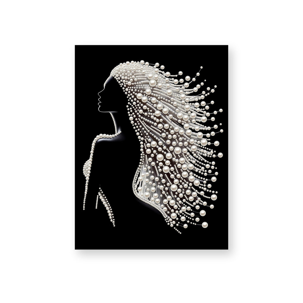 Woman in Profile with Flowing White Pearl Hair