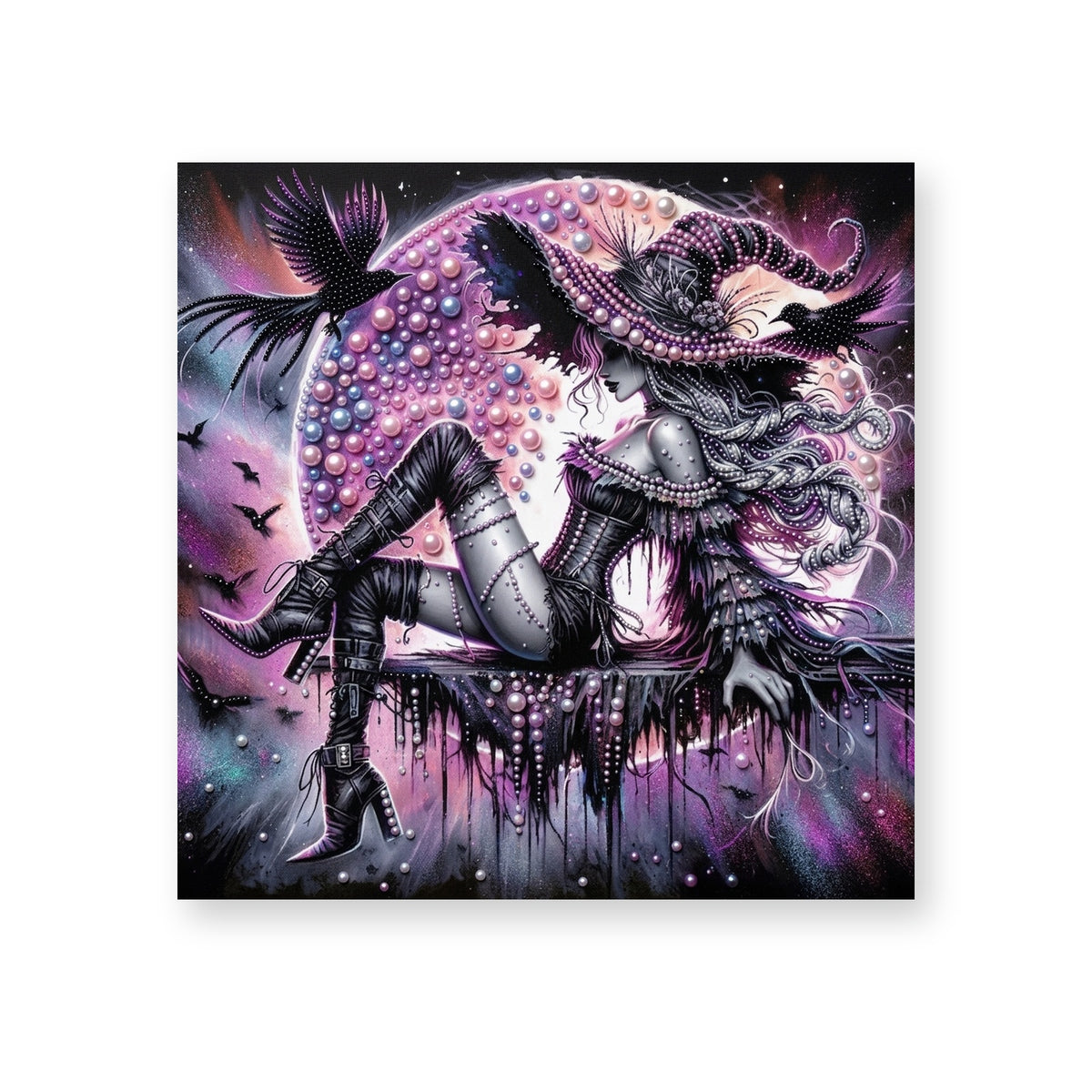 Silver-Haired Witch with Ravens
