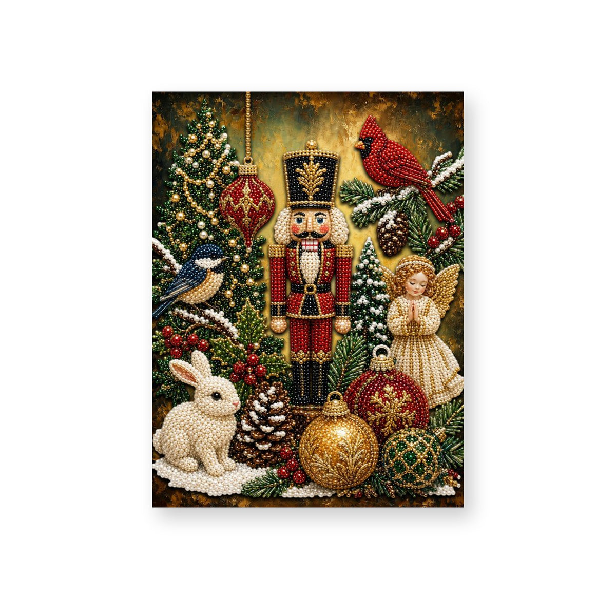 Christmas Nutcracker with a Cardinal and Rabbit