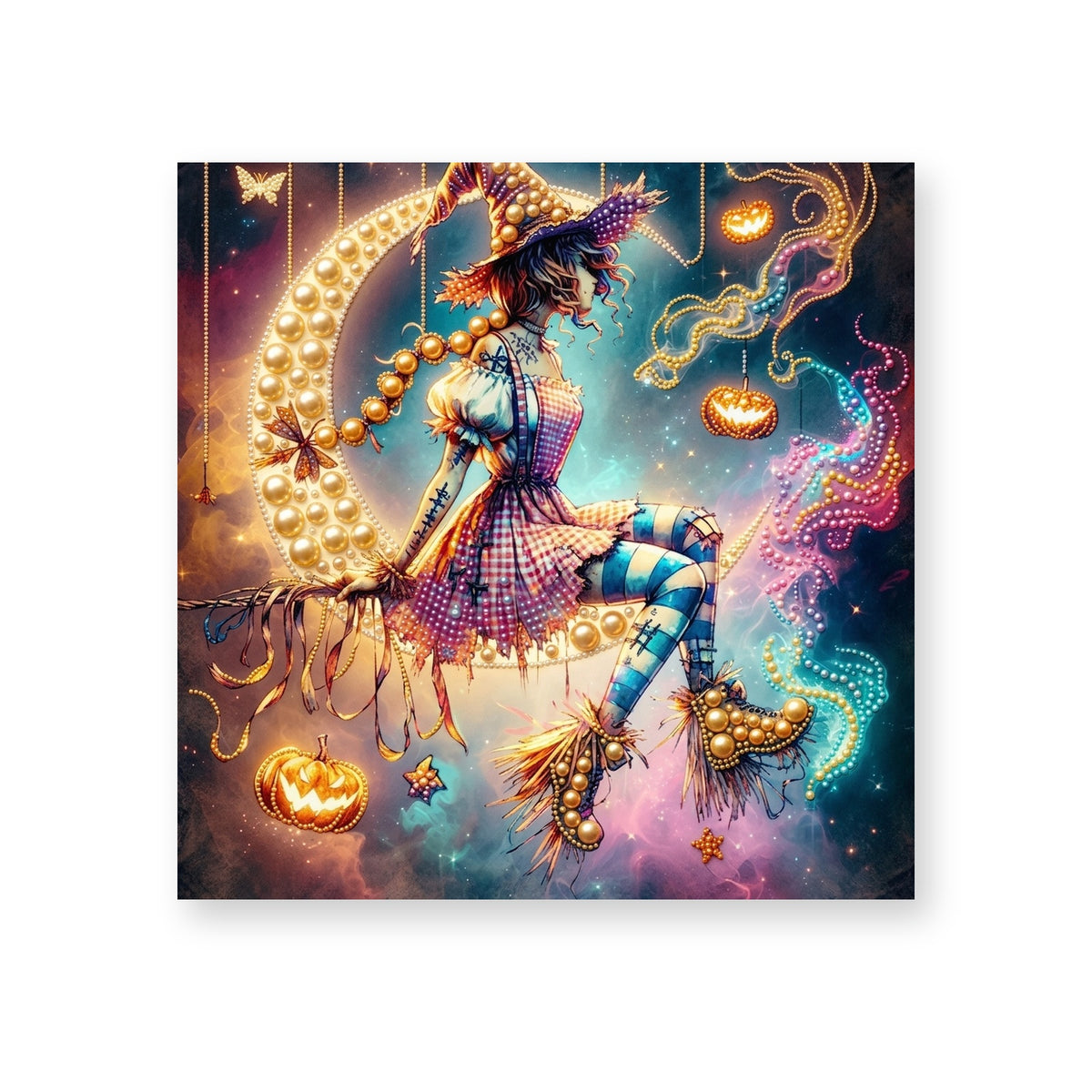 Moonlit Witch with Hanging Pumpkins