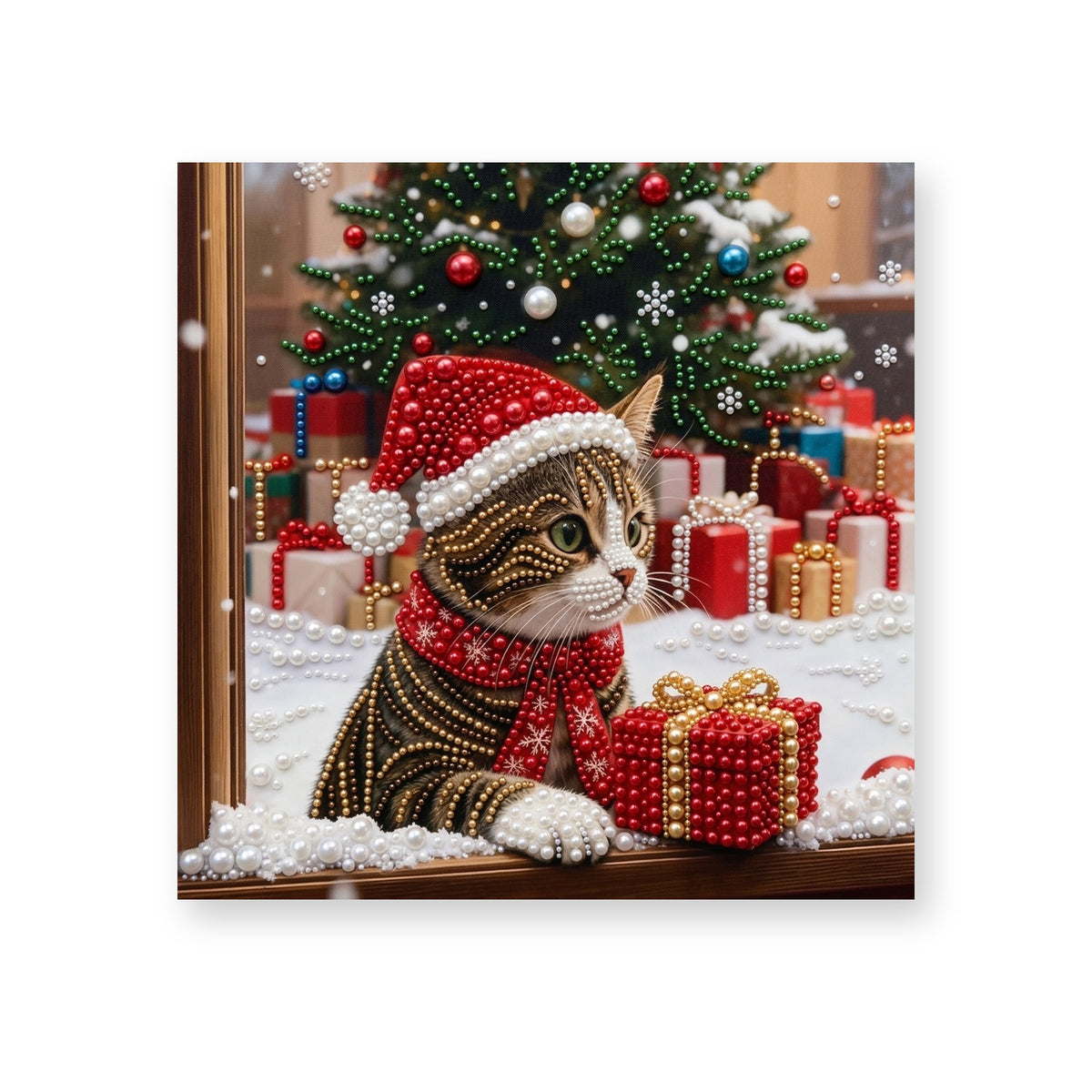 Christmas Kitten on a Window Ledge