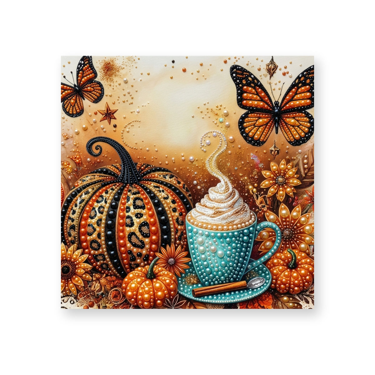 Autumn Pumpkin with a Teal Mug and Butterflies