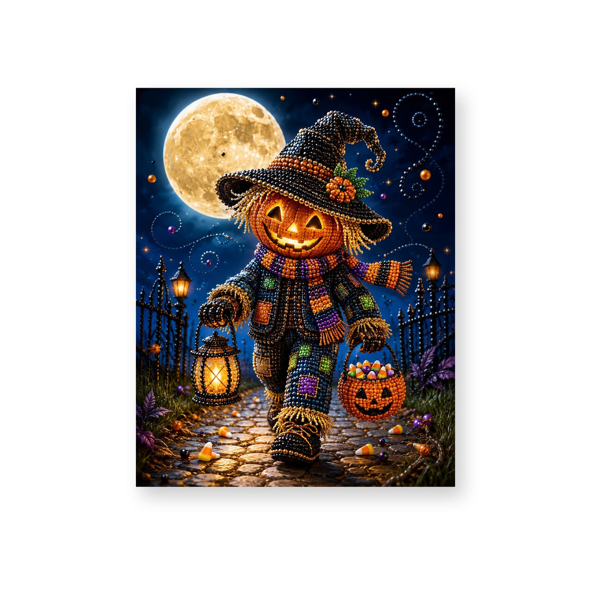 Pumpkin Scarecrow with a Moonlit Lantern