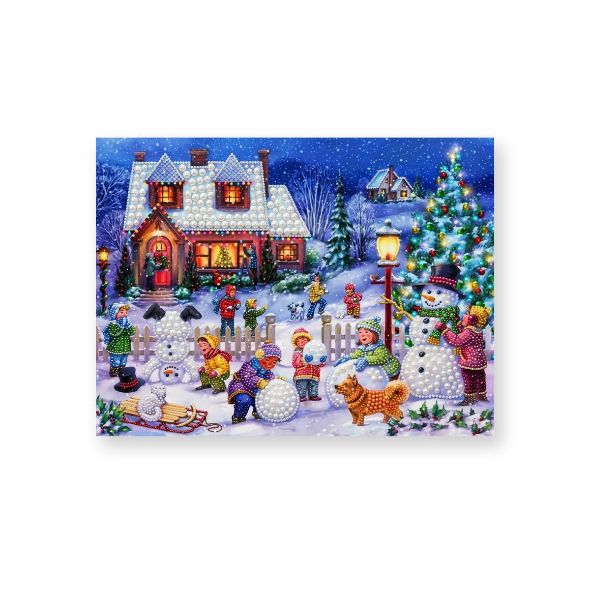 Children Building Snowmen in a Christmas Village