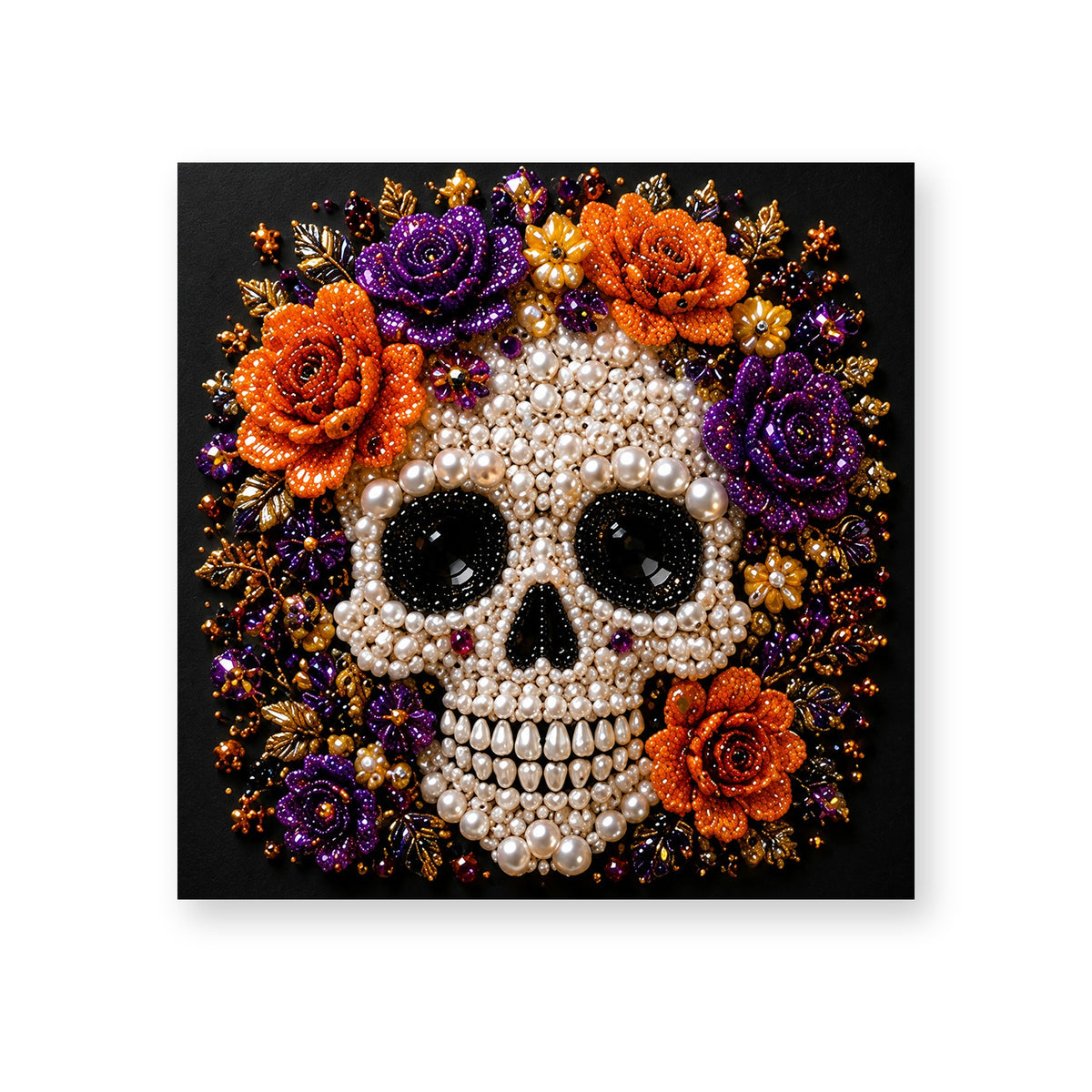White Skull with Purple and Orange Roses