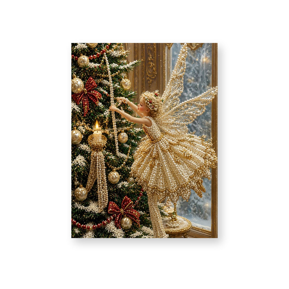 Golden Fairy Decorating a Christmas Tree