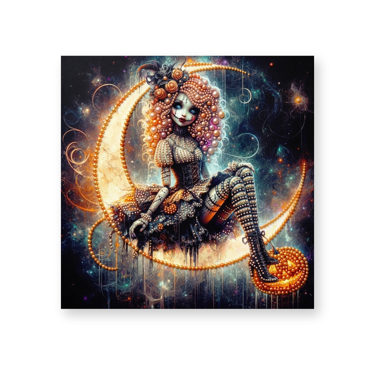 Gothic Skeleton Doll on a Crescent Moon