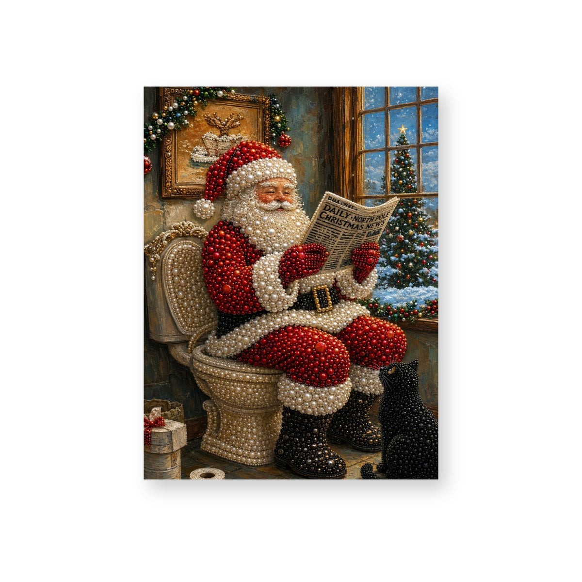 Santa Reading the Christmas News in the Bathroom