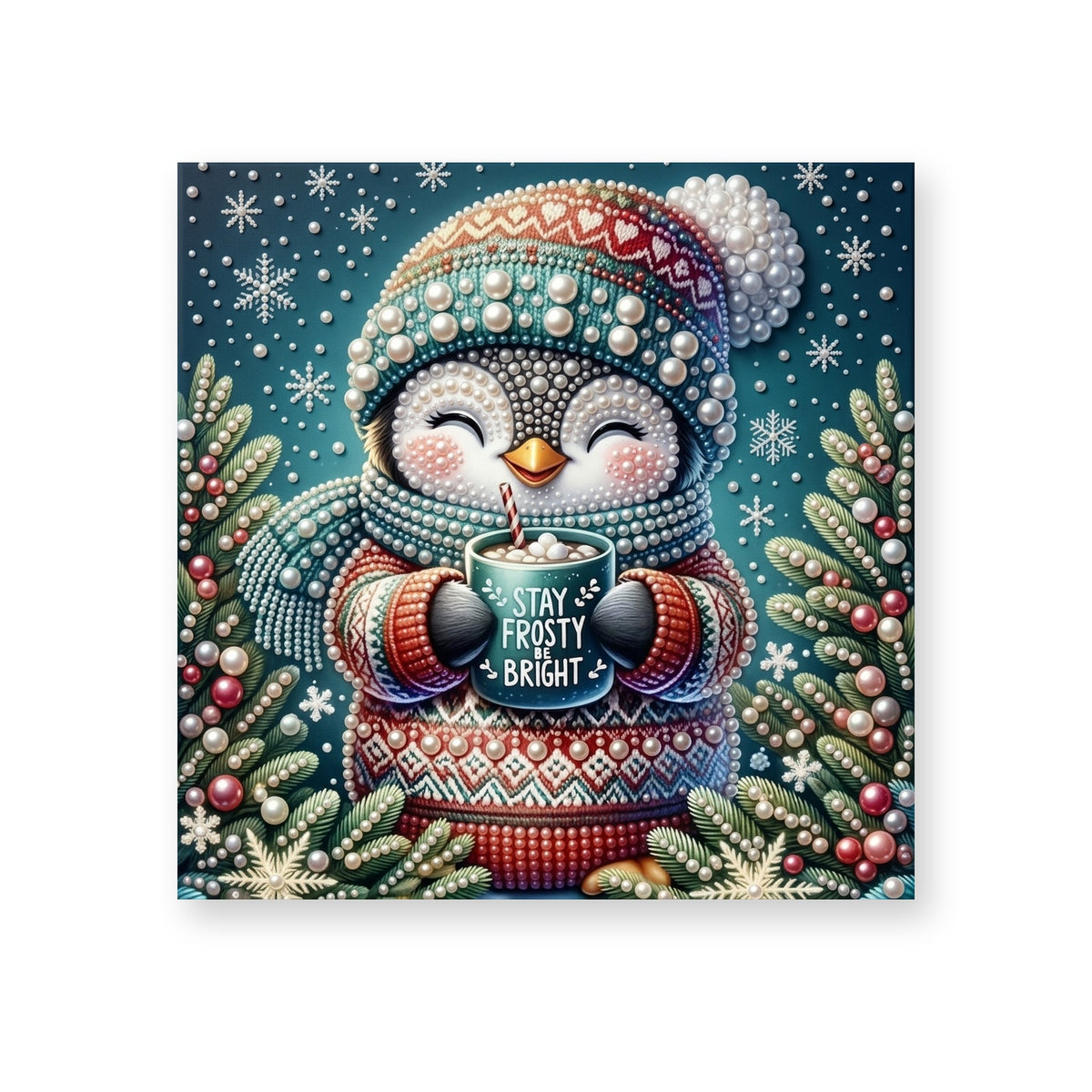 Stay Frosty Penguin with a Cocoa Mug