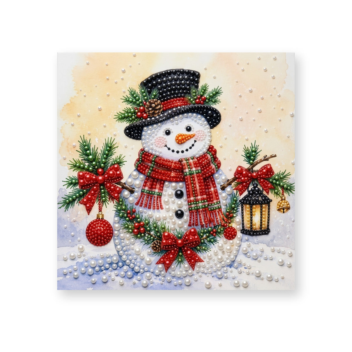 Snowman with Holly and a Winter Lantern