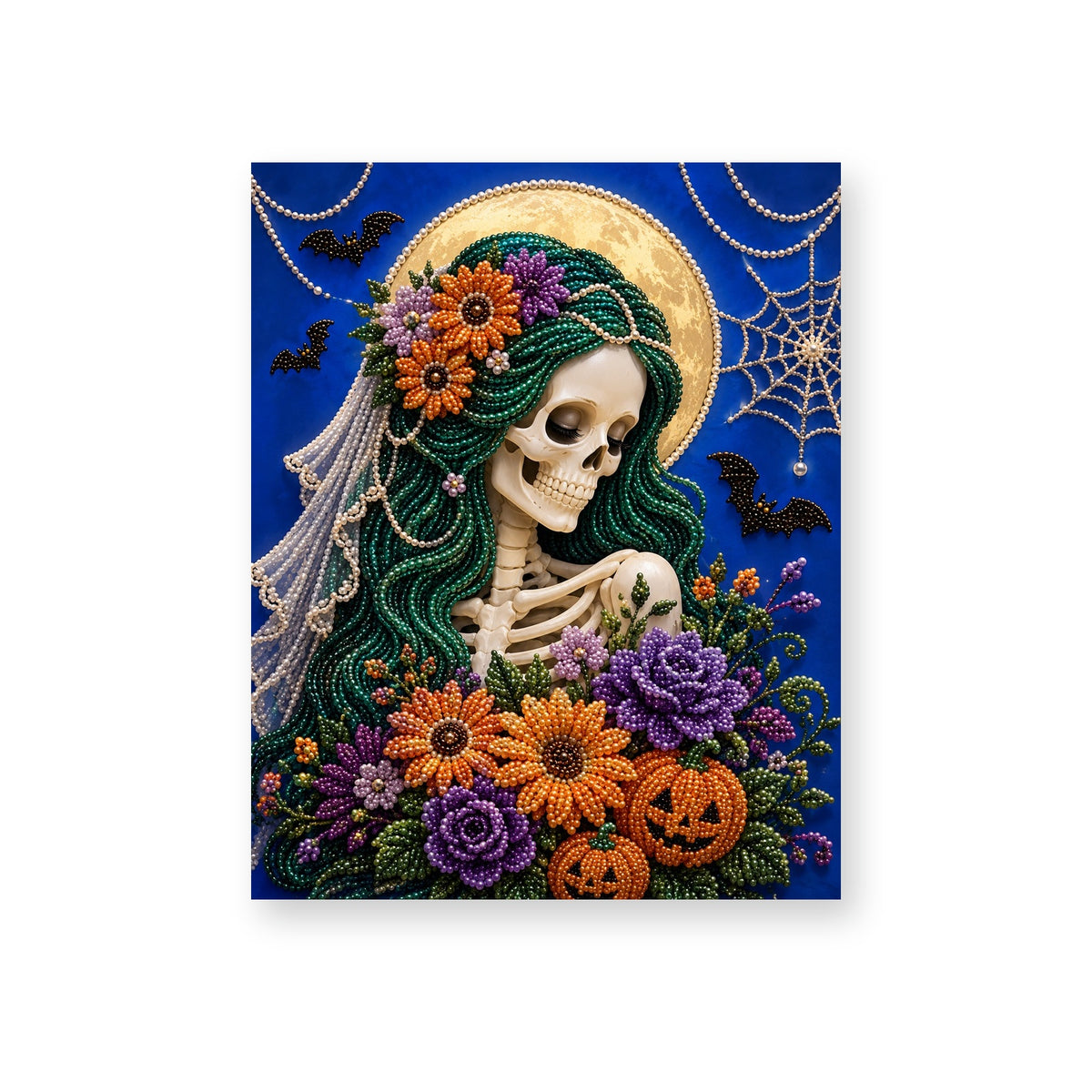 Skeleton Bride with a Purple and Orange Bouquet