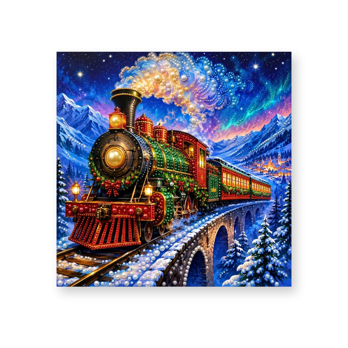 Christmas Train beneath the Northern Lights