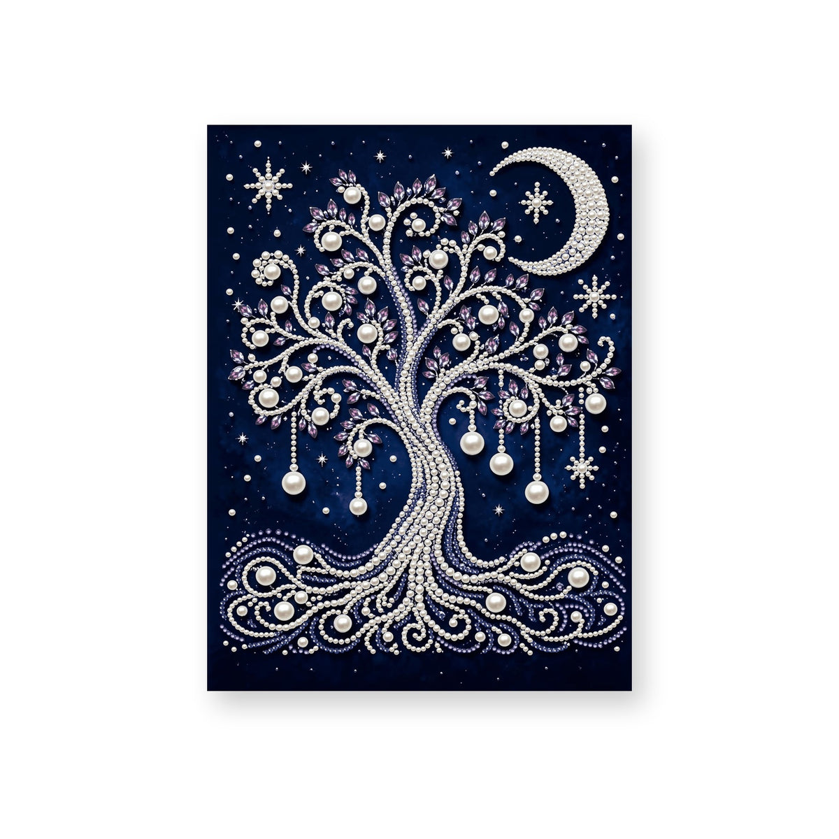 Pearl Tree Beneath a Crescent Moon and Stars