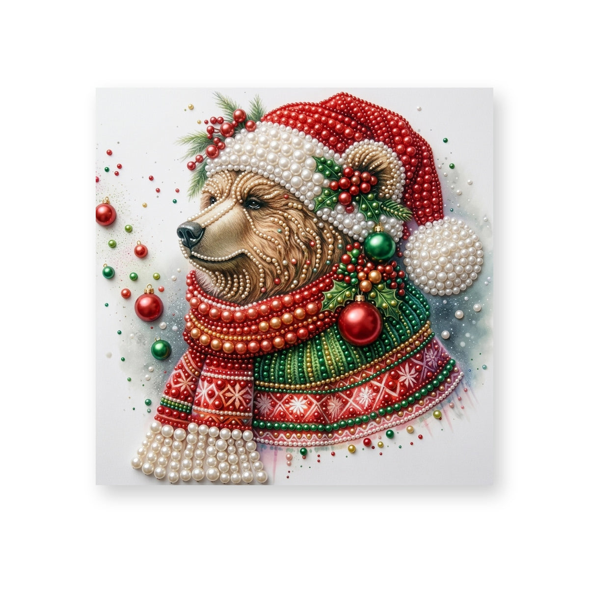 Christmas Bear in a Red Nordic Sweater