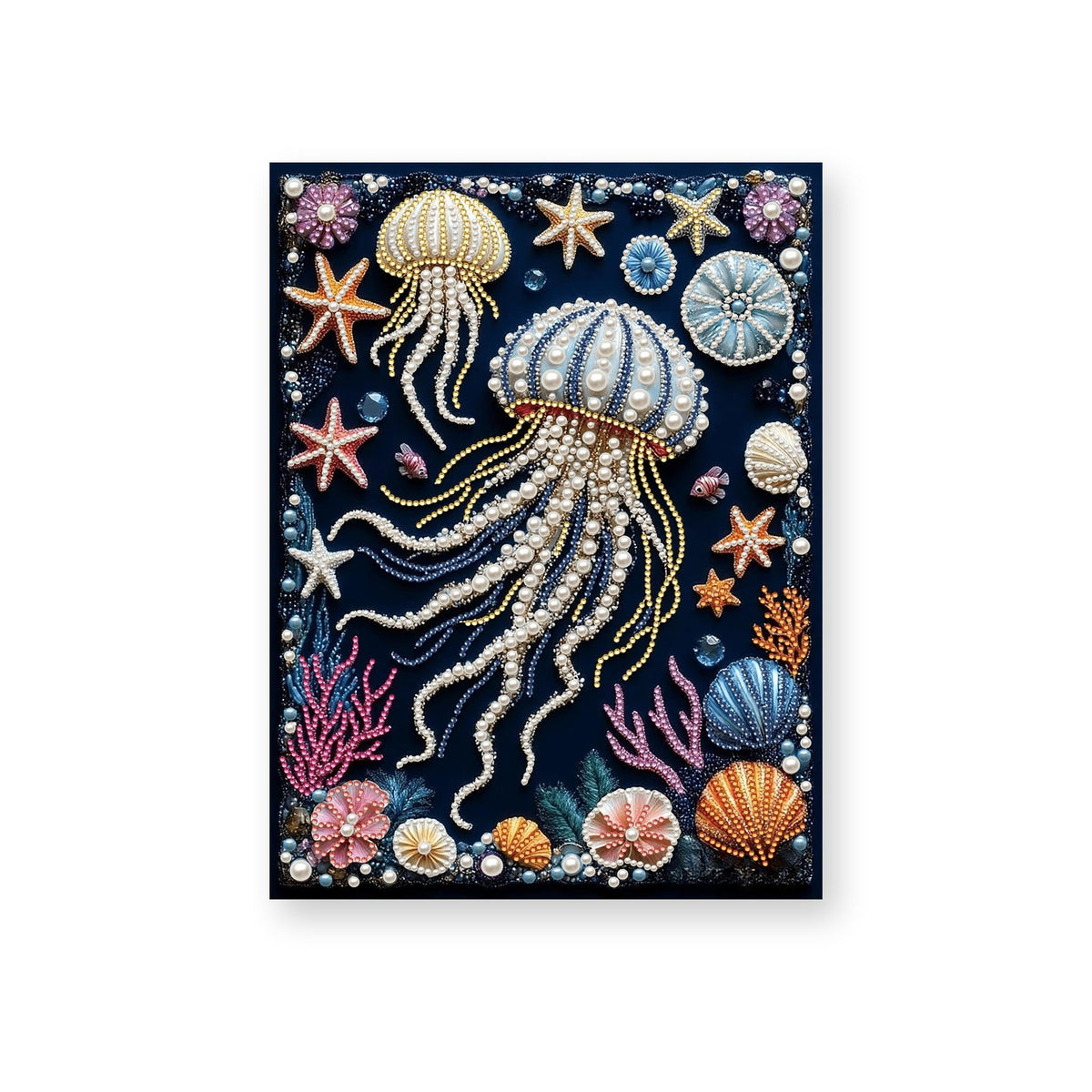 Pearl Jellyfish with Colorful Coral and Seashells