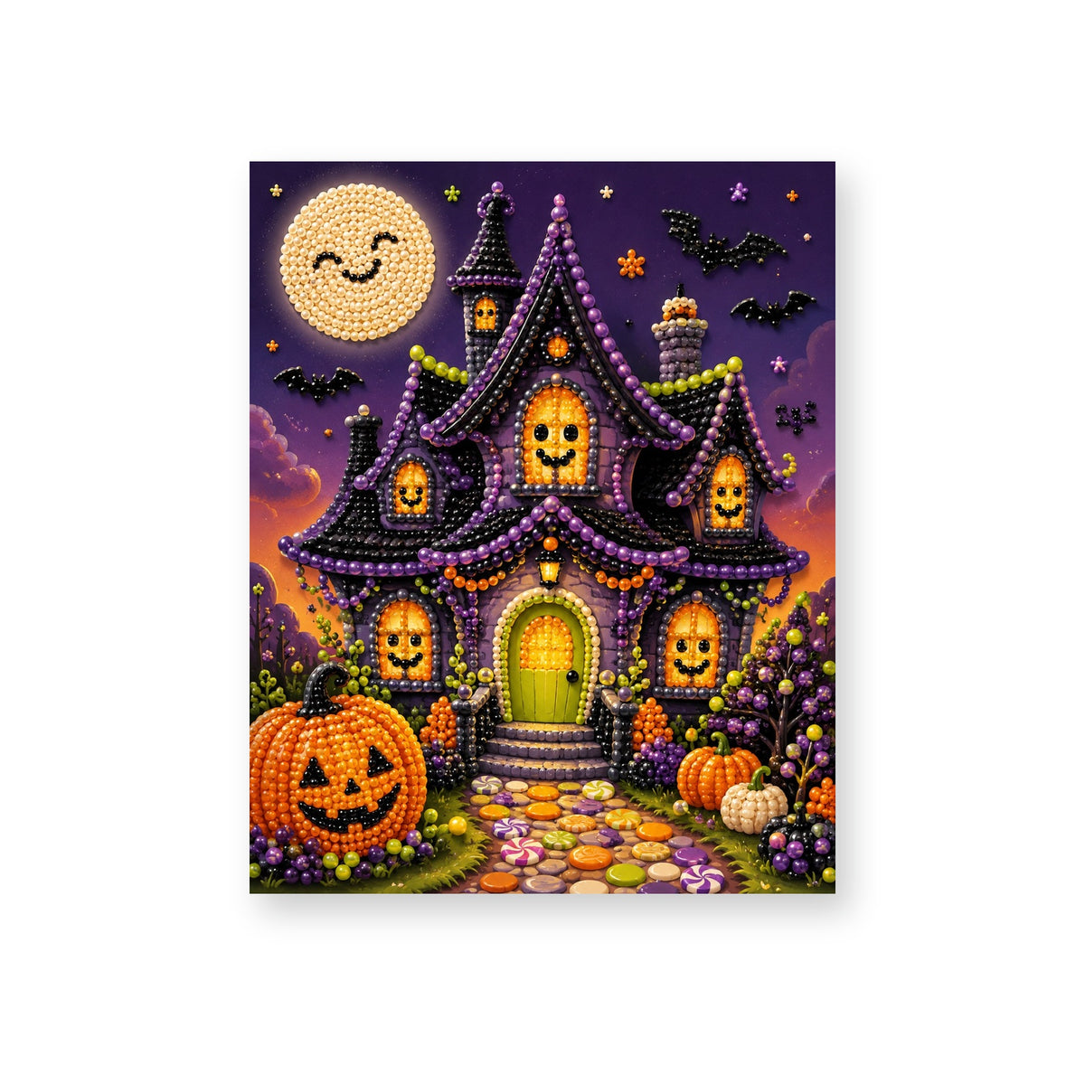 Whimsical Haunted House with Glowing Pumpkin Windows