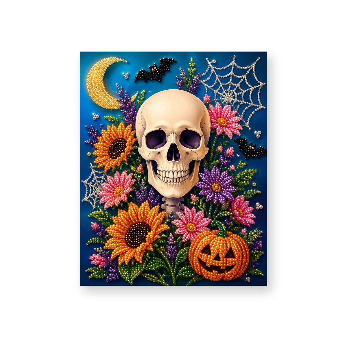 Sunflower Skull beneath a Crescent Moon