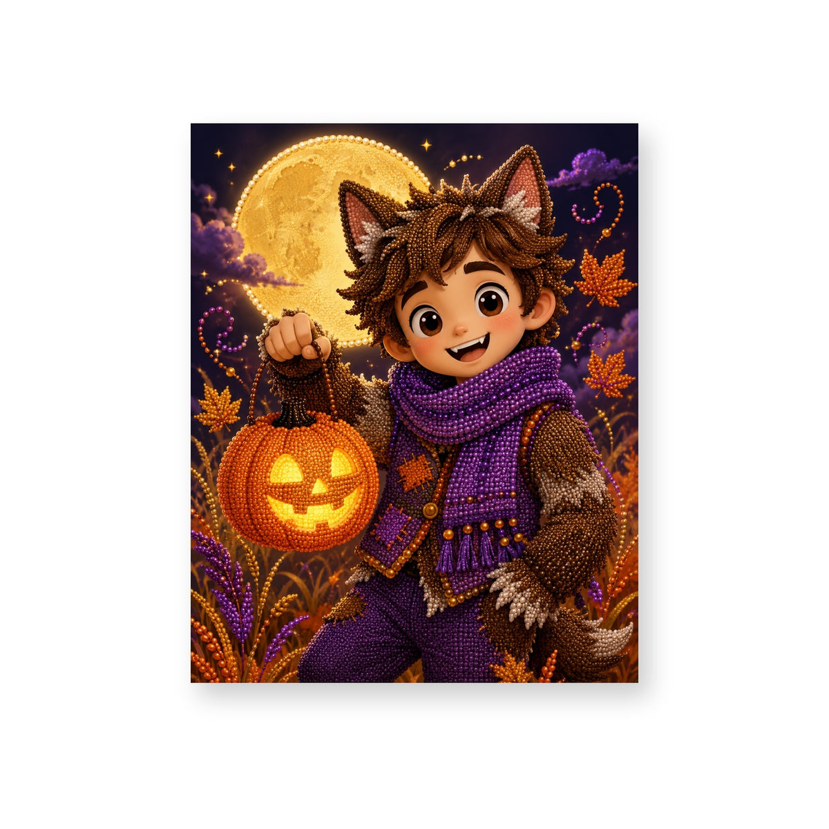 Little Werewolf with a Pumpkin Lantern