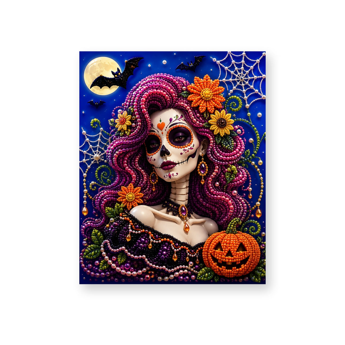 Magenta-Haired Sugar Skull Portrait