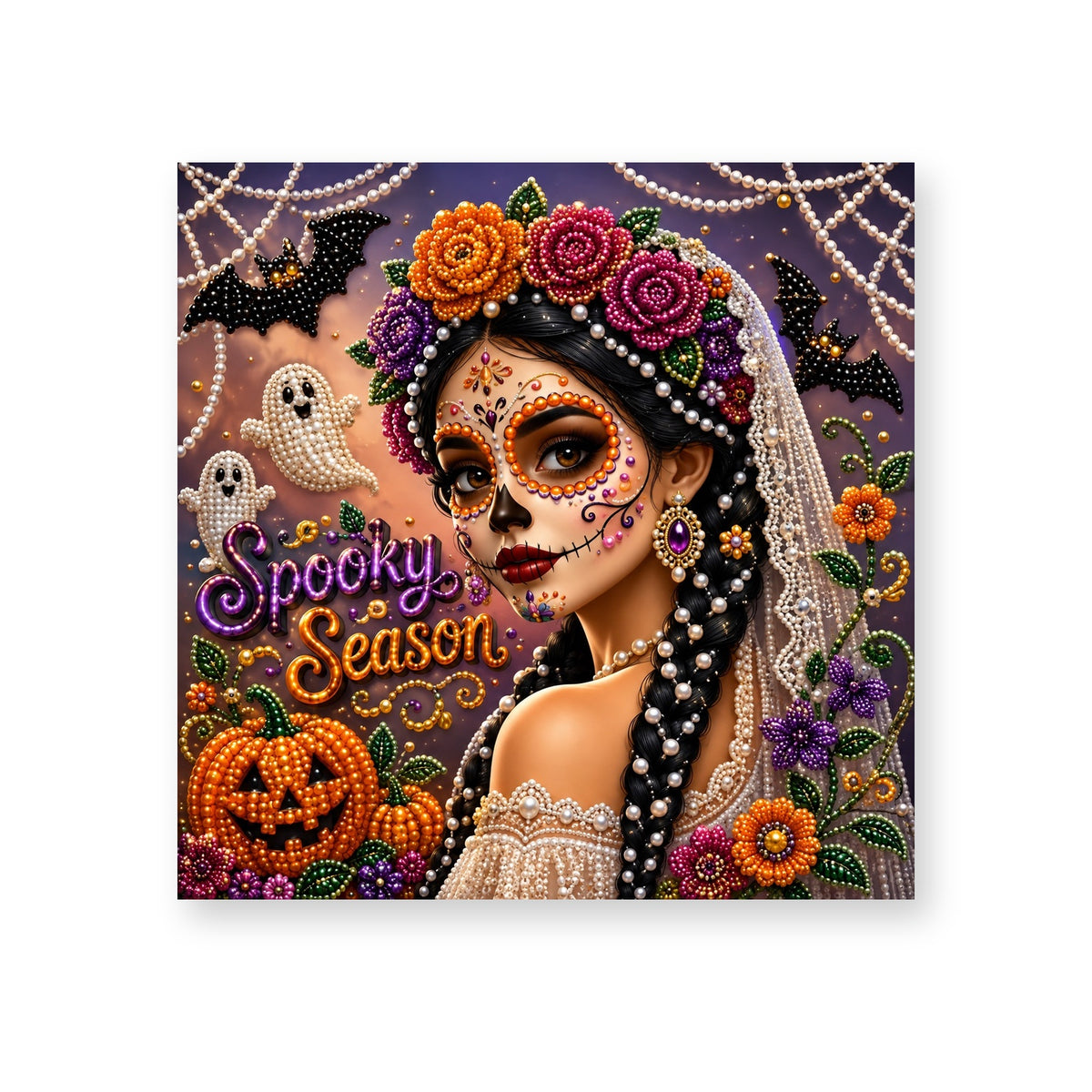 Spooky Season Floral Sugar Skull Portrait