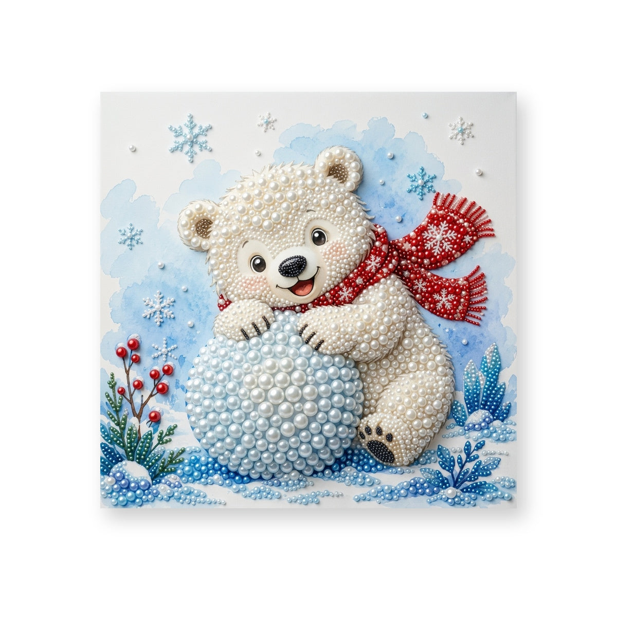 Polar Bear Cub Hugging a Snowball