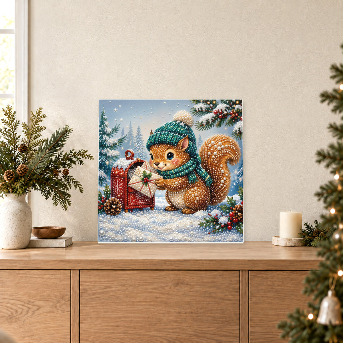 Wintereichhörnchen verschickt einen Weihnachtsbrief
