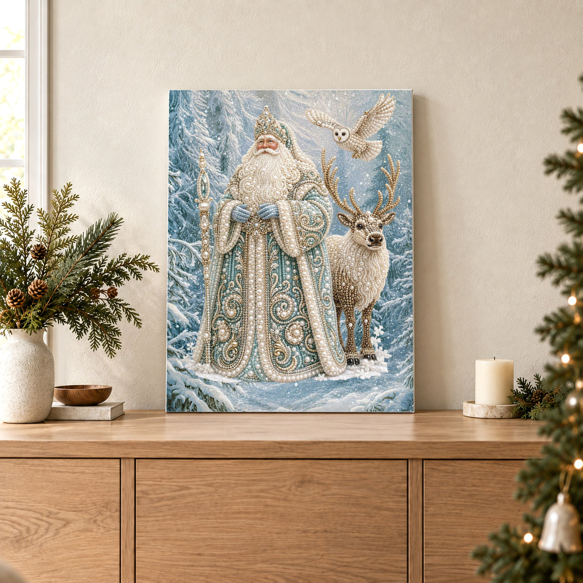 Ice Blue Father Christmas and Reindeer