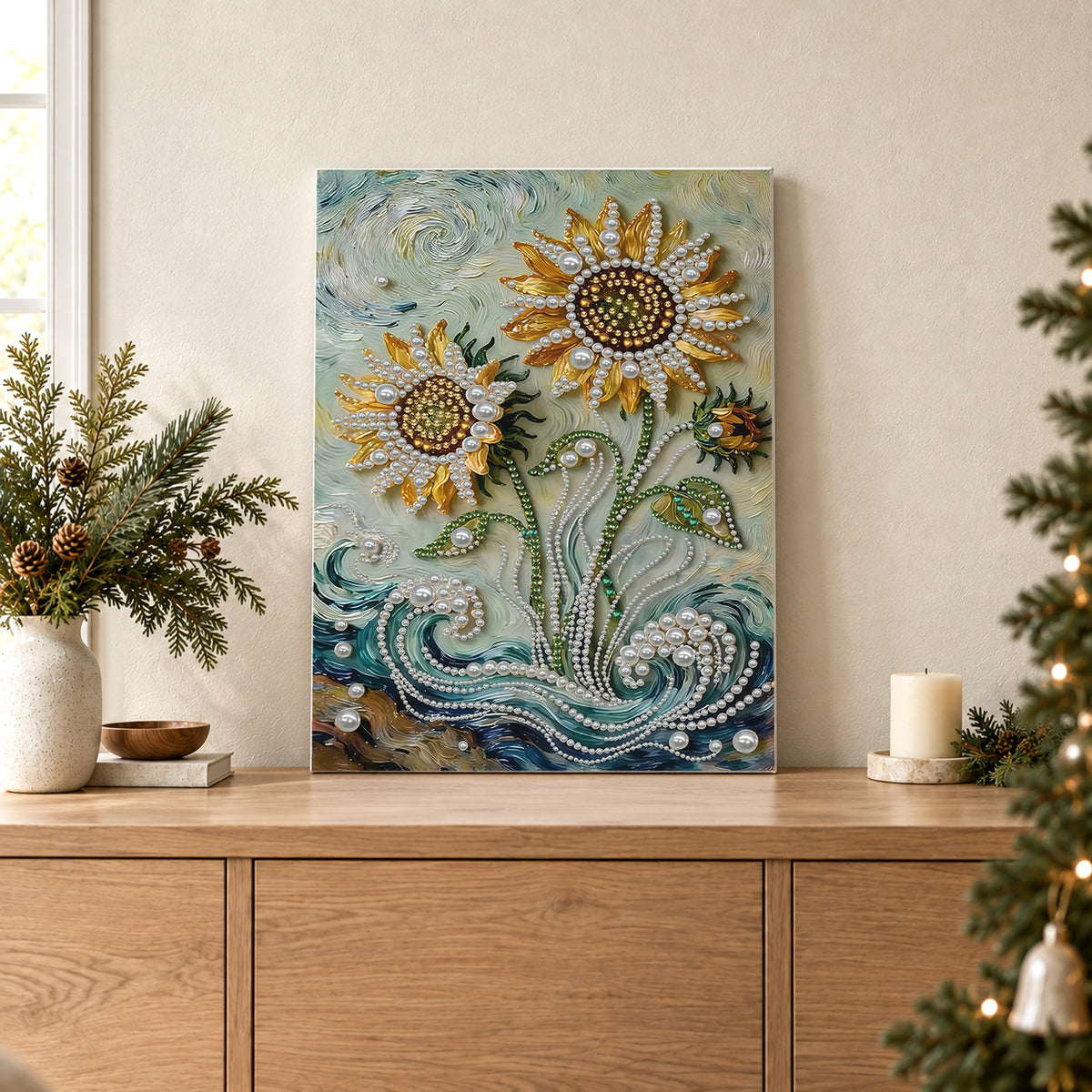 Girasoli sopra onde oceaniche perlate