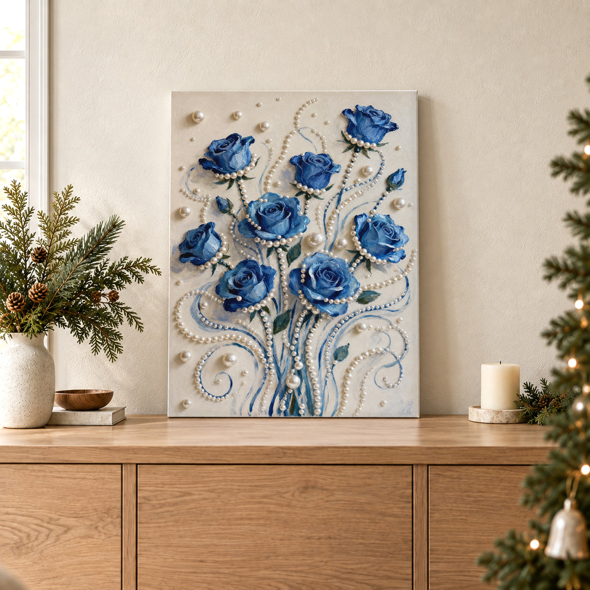 Blaue Rosen in Perlenoptik