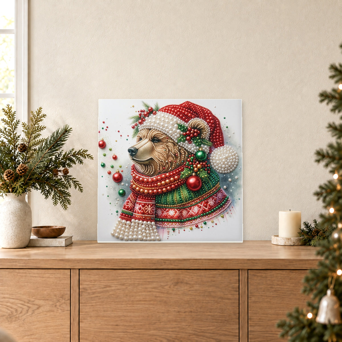 Weihnachtsbär im roten nordischen Pullover
