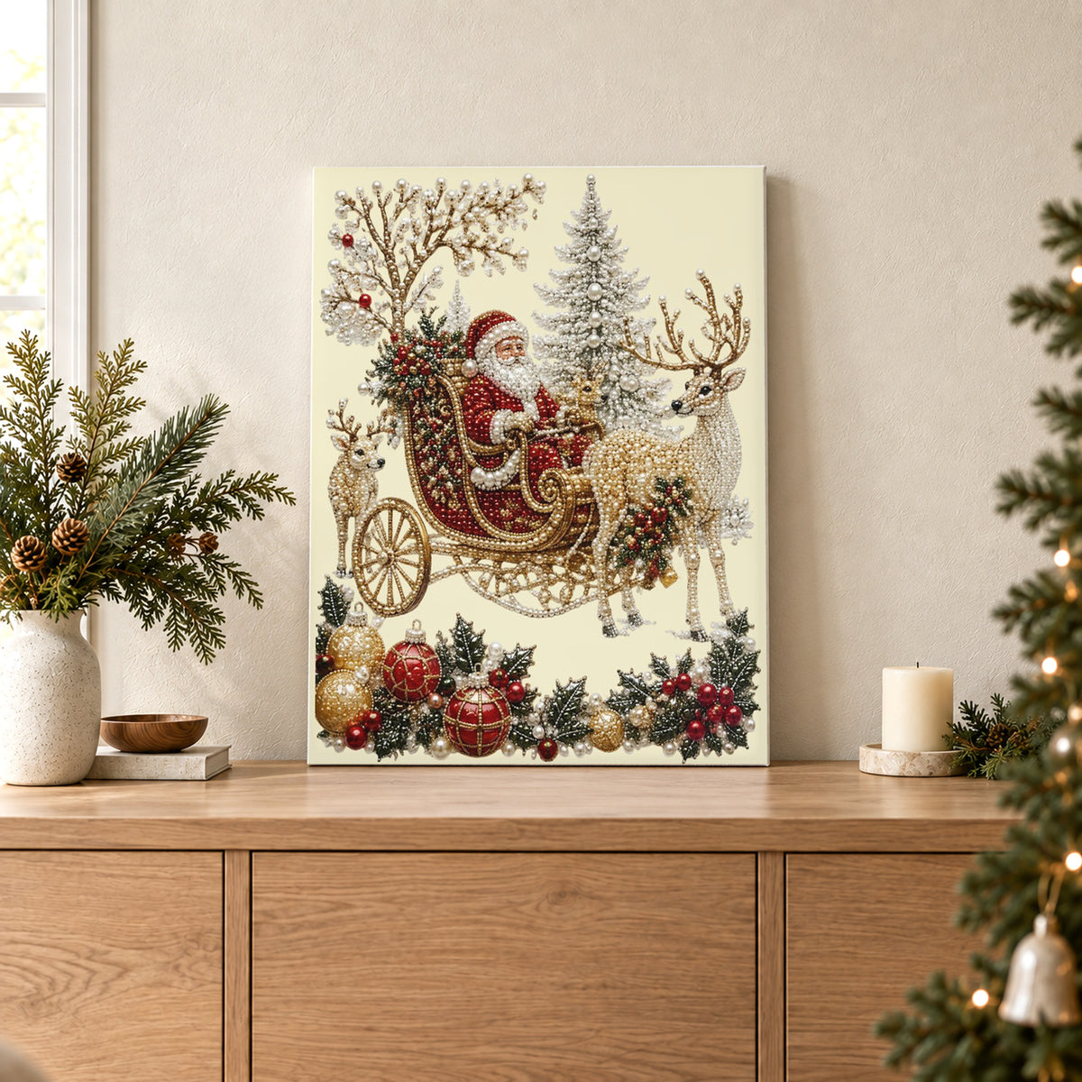 Pearl Santa Sleigh with Reindeer