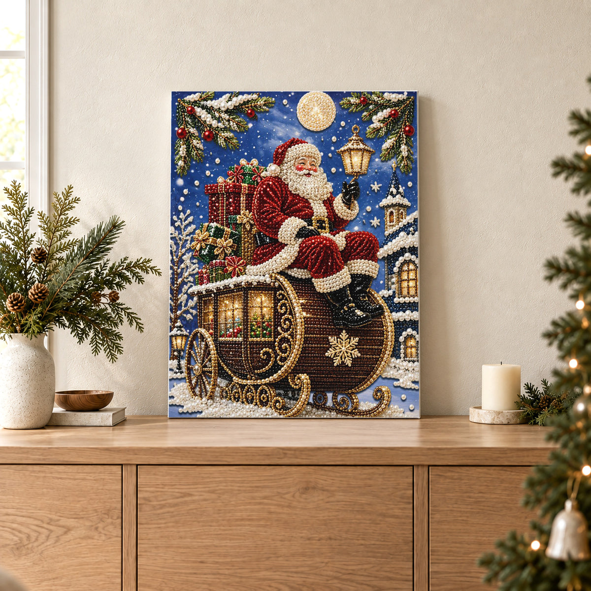 Slitta dei regali di Babbo Natale al chiaro di luna