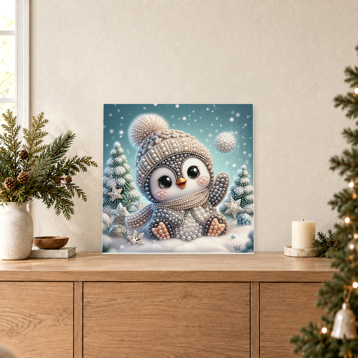 Pequeño pingüino en un bosque nevado