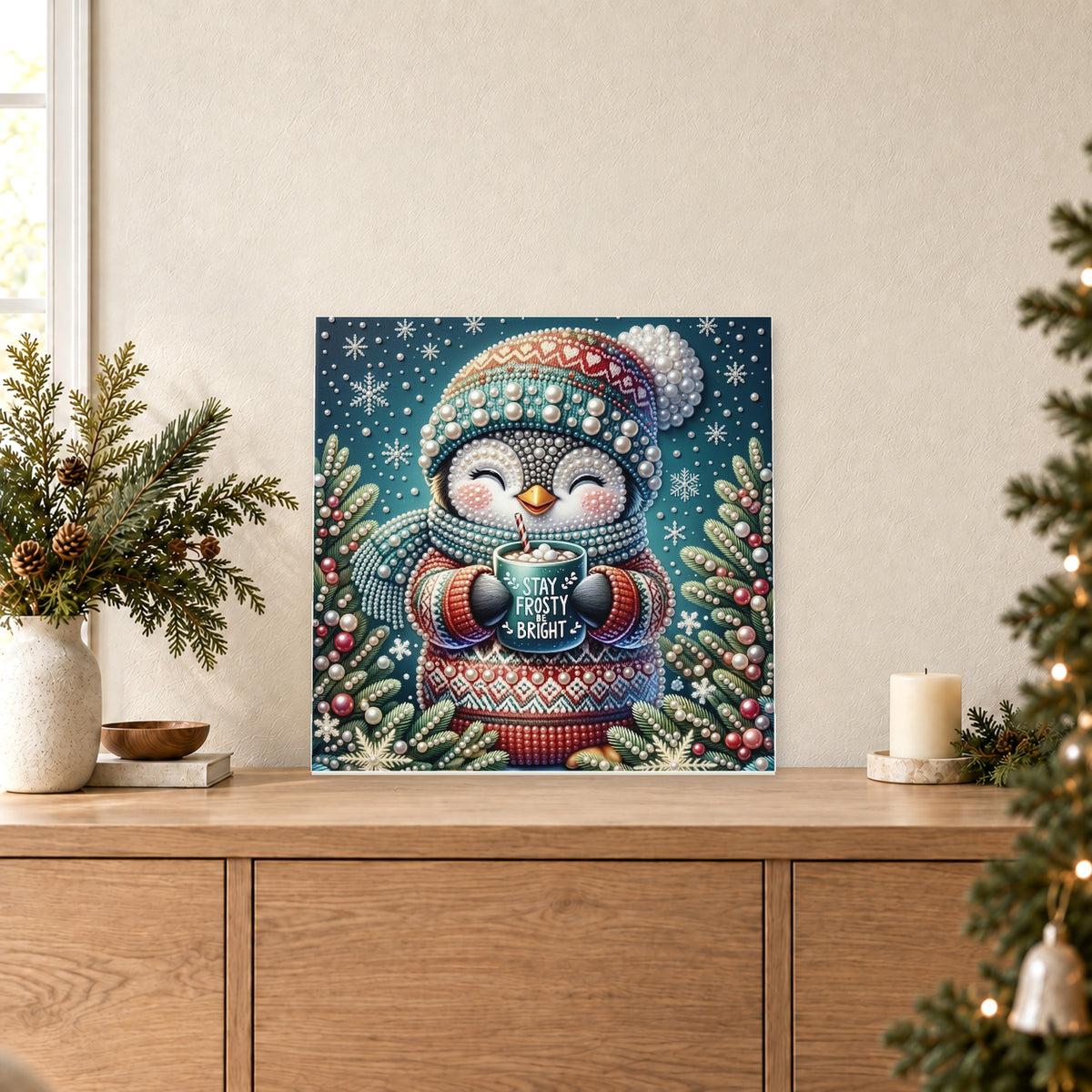 Stay Frosty Penguin with a Cocoa Mug