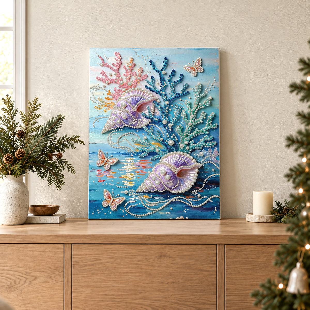 Purple Seashells Among Colorful Coral