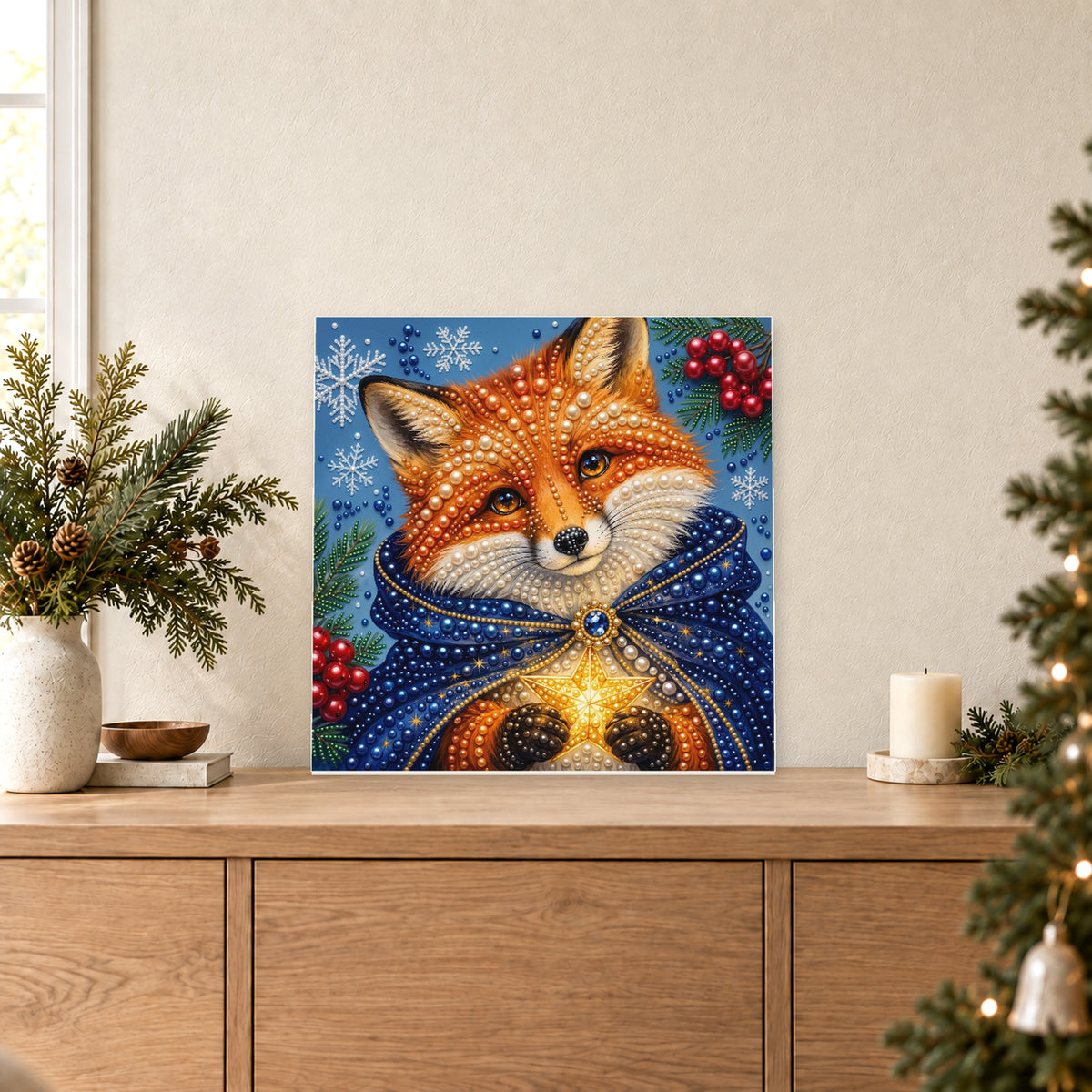 Winterfuchs im blauen Umhang mit goldenem Stern