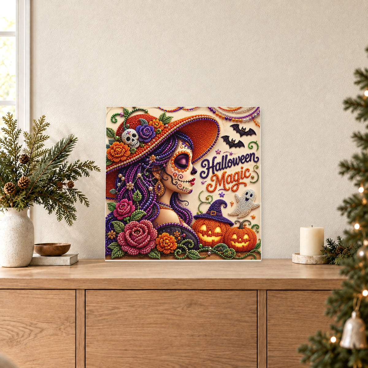 Halloween Magic mit lilahaariger Hexe