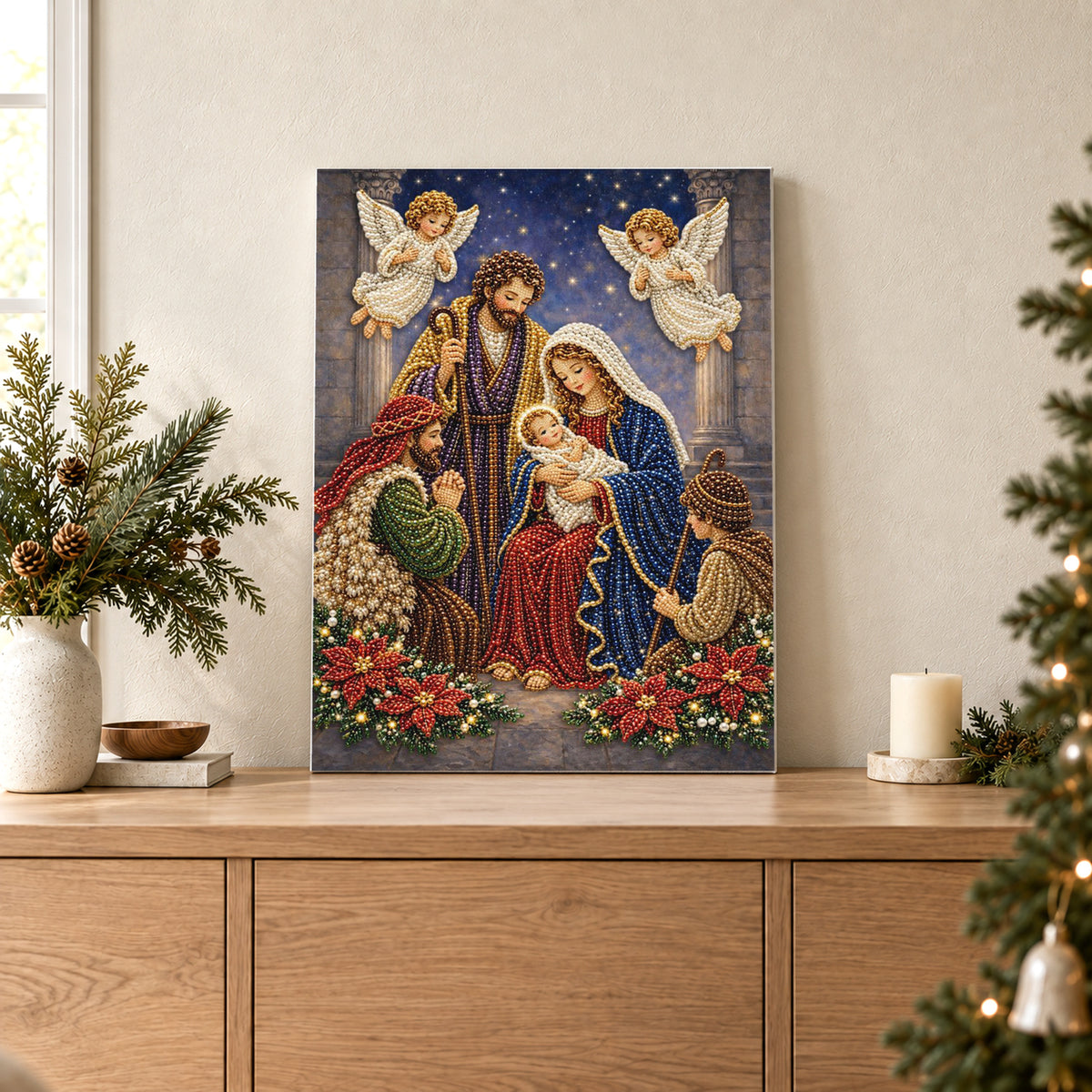 Nativité avec des bergers et deux anges