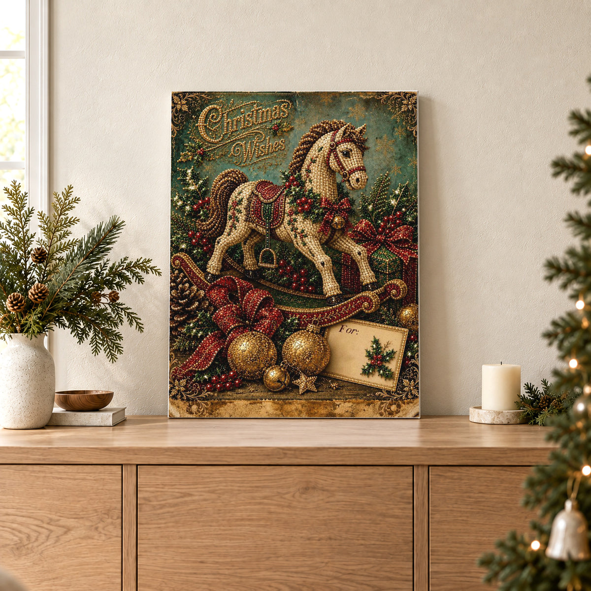 Caballo balancín antiguo y deseos navideños