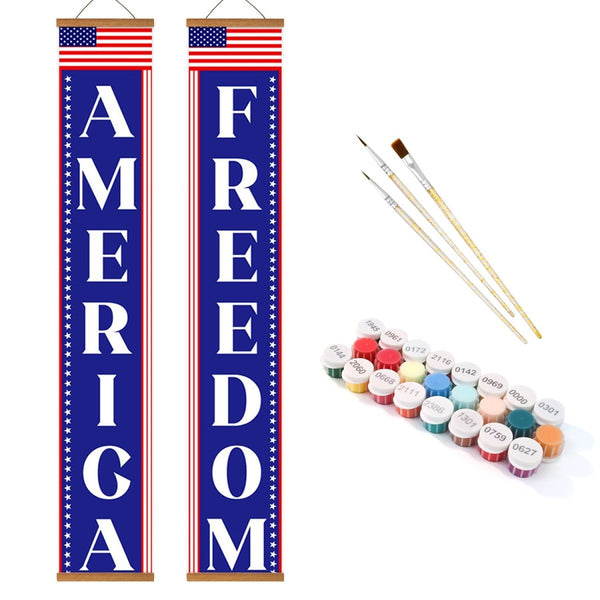 Paint By Numbers KitPorch Sign - America and Freedom Vertical - isuvio