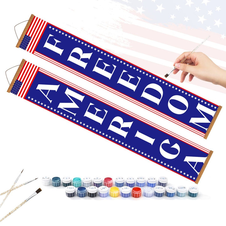 Paint By Numbers KitPorch Sign - America and Freedom Vertical - isuvio