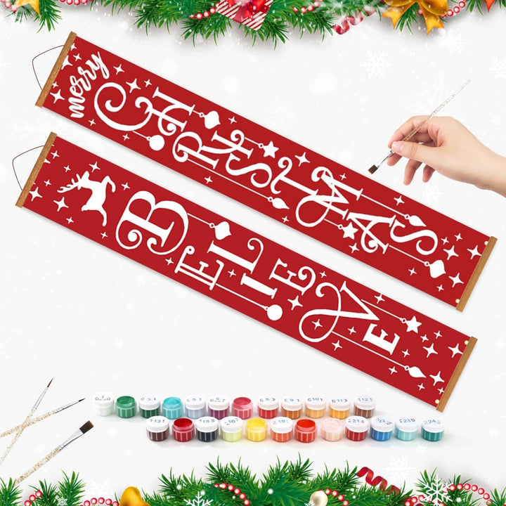 Paint By Numbers KitPorch Sign - Believe and Christmas Letters with Snowman - isuvio