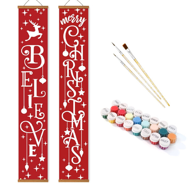 Paint By Numbers KitPorch Sign - Believe and Christmas Letters with Snowman - isuvio