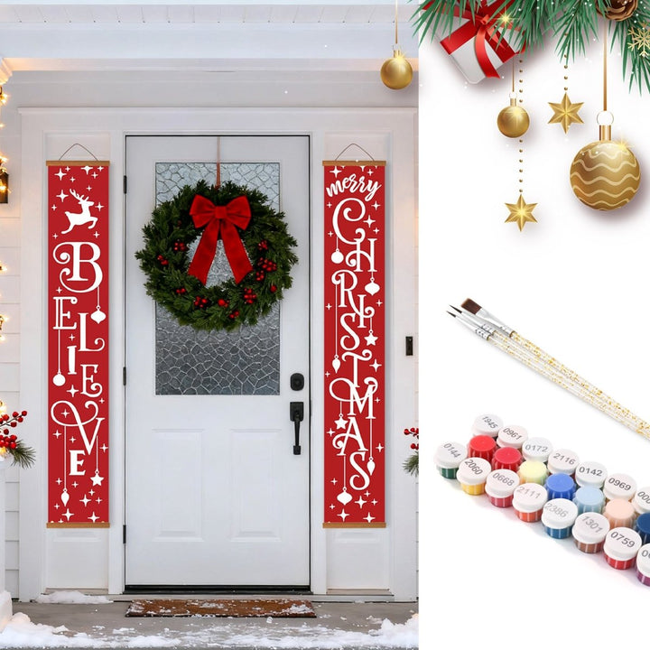 Paint By Numbers KitPorch Sign - Believe and Christmas Letters with Snowman - isuvio