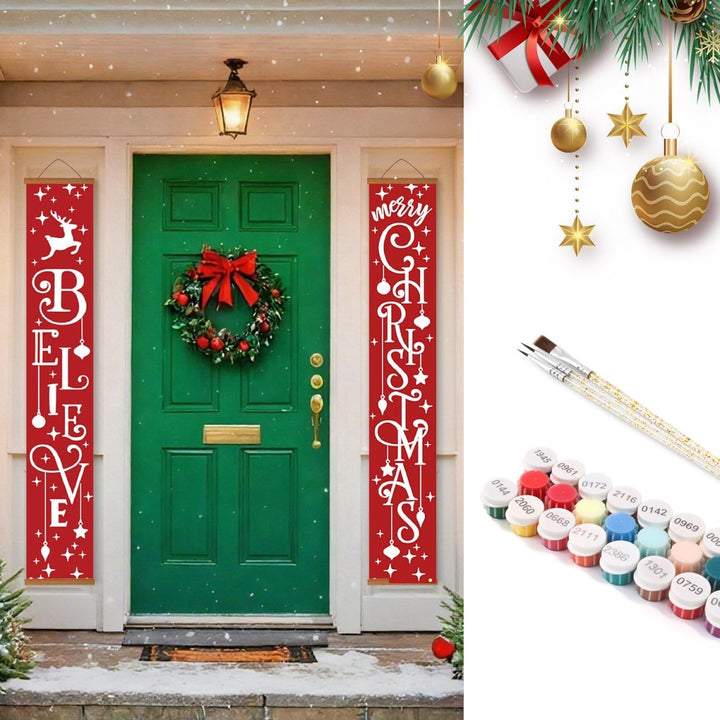 Paint By Numbers KitPorch Sign - Believe and Christmas Letters with Snowman - isuvio