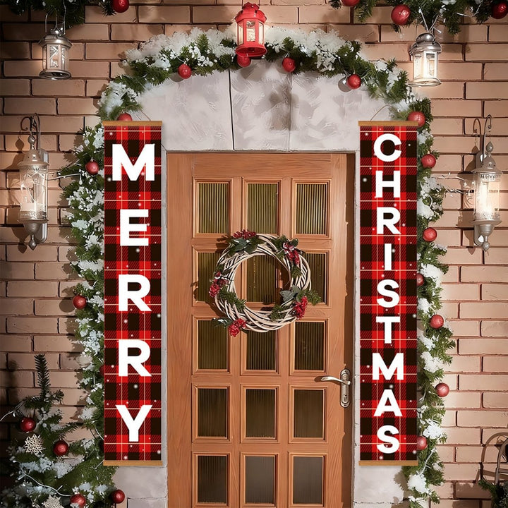 Paint By Numbers KitPorch Sign - Buffalo Plaid Merry Christmas Letters - isuvio