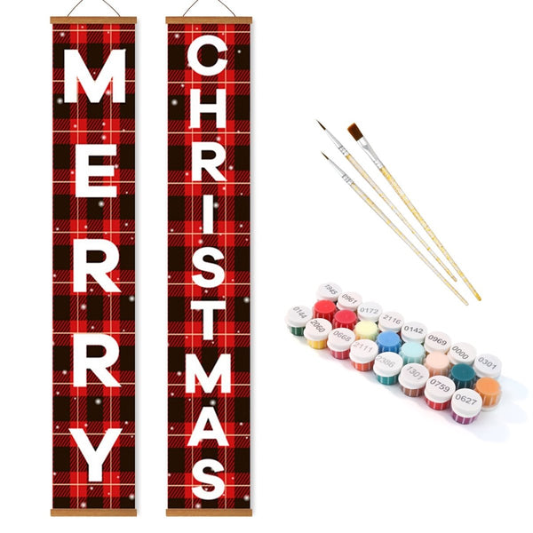 Paint By Numbers KitPorch Sign - Buffalo Plaid Merry Christmas Letters - isuvio