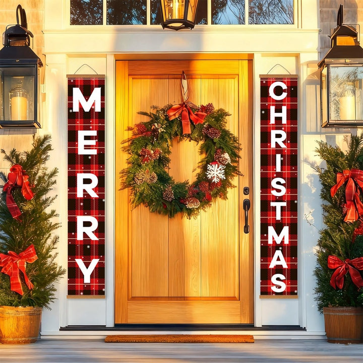 Paint By Numbers KitPorch Sign - Buffalo Plaid Merry Christmas Letters - isuvio